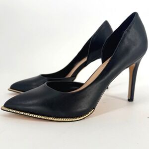 BCBGeneration Black Harnoy D'Orsay Pumps Gold Chain Trim Stiletto Heels